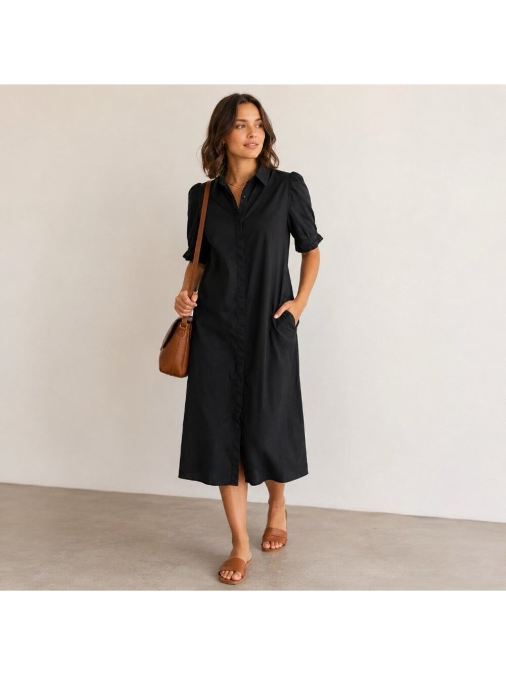 Pomander Place by Tuckernuck Black Kayla Midi Shirt Dress size XS Button Front